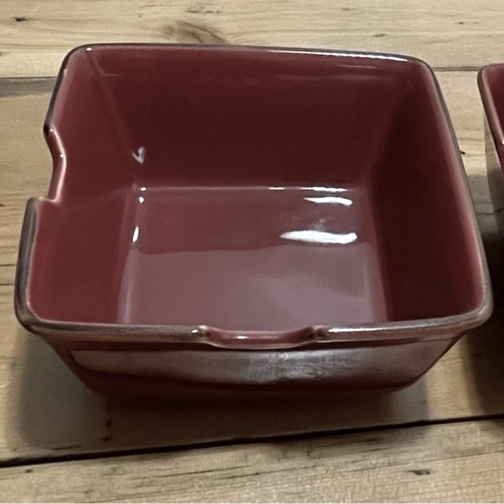 2 POTTERY BARN Asian Square Bowls Paprika ~ Chopstick Rests